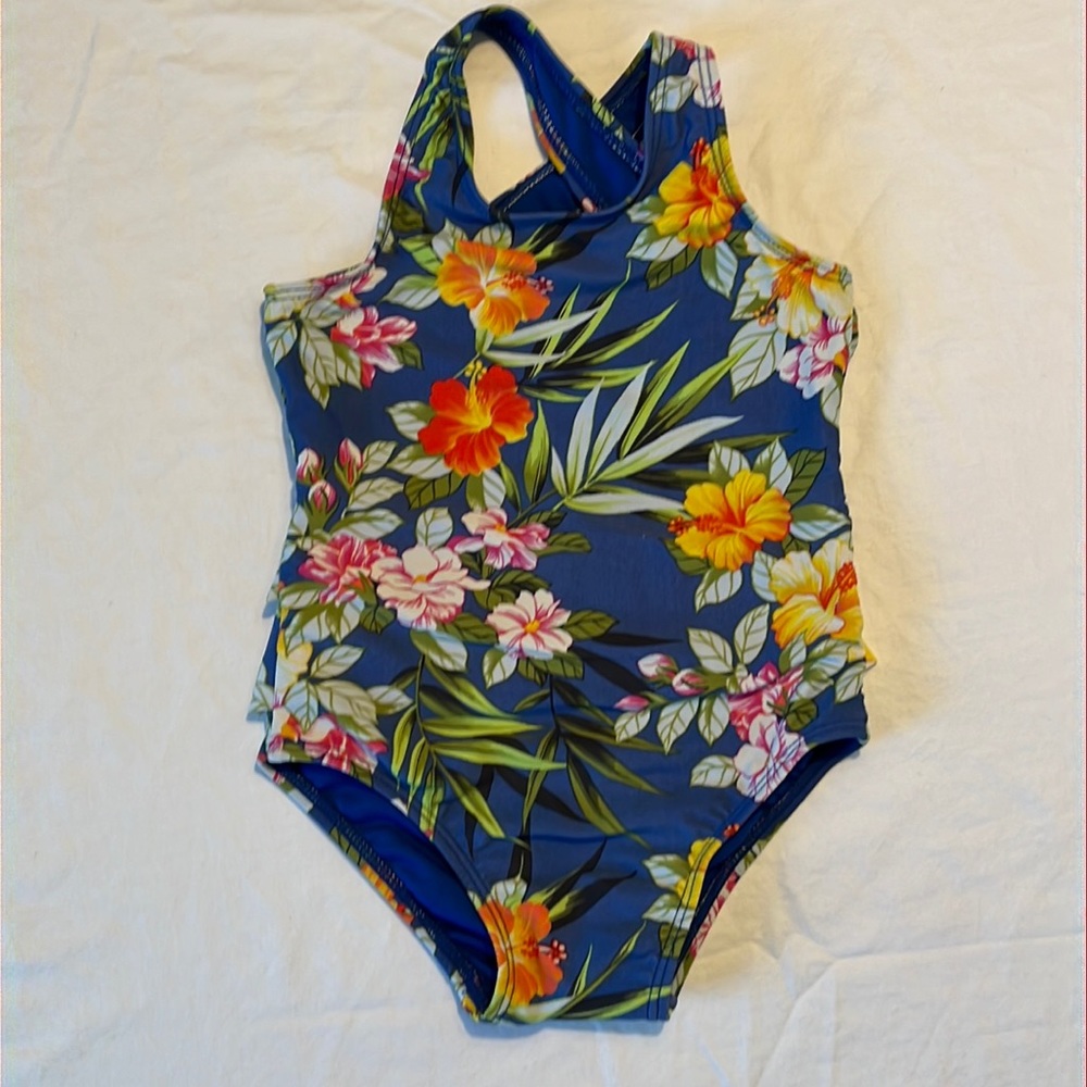 Baby Gap Tropical Cross Back One Piece in Blue Floral, 2T
